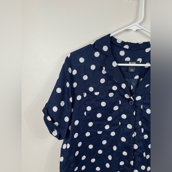 Anthropologie Maeve Women Buttondown Surf Linen Navy Dot Shirt Top Linen Sz XS - Picture 3 of 16